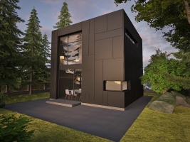 Дом куб с черным фасадом