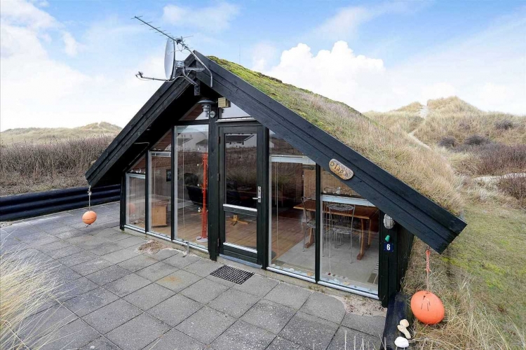 Будинок з травою на двосхилим даху
